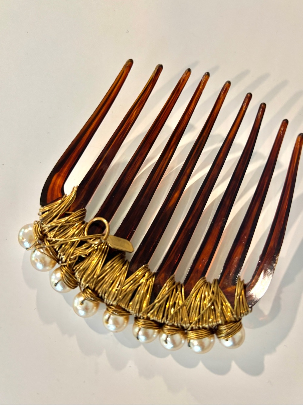 Vintage Colette Malouf Pearl Beaded Tortoiseshell Hair Comb Regency Victorian - Picture 5 of 8